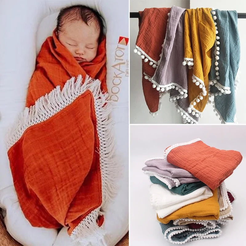 Organic Cotton  Baby Tassel Blanket