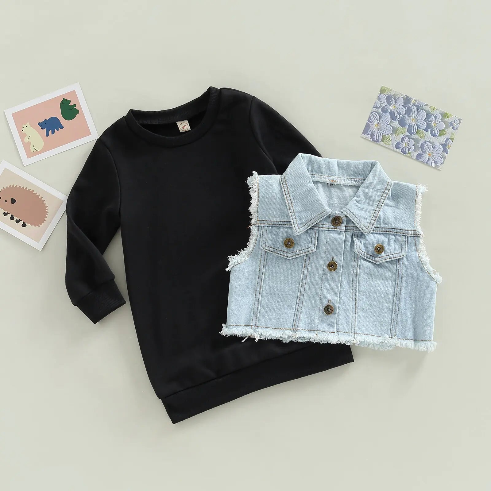 Sweater dress & Denim Vest